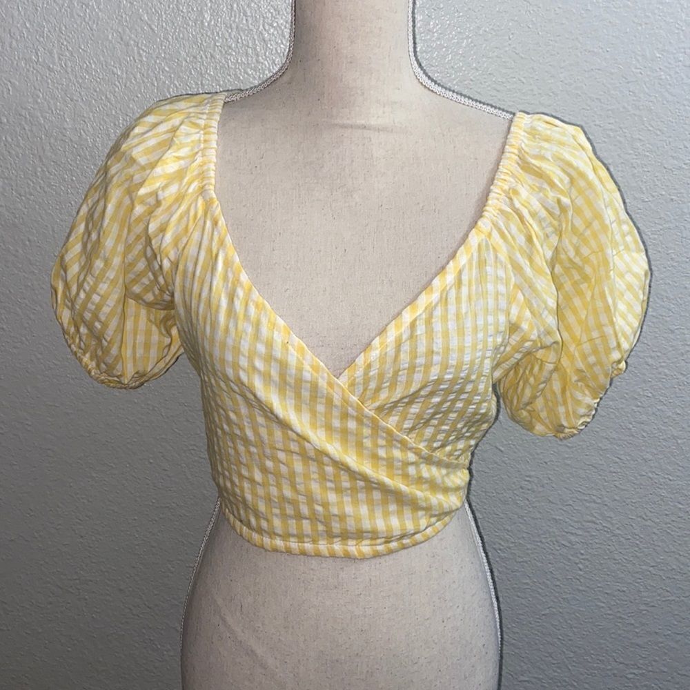 Sim & Sam yellow gingham crop top NWT